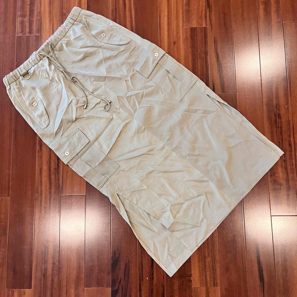 Joie Light Olive Green Cargo‎ Pocket Skirt Maxi Drawstring Utility Silky Feel 6
